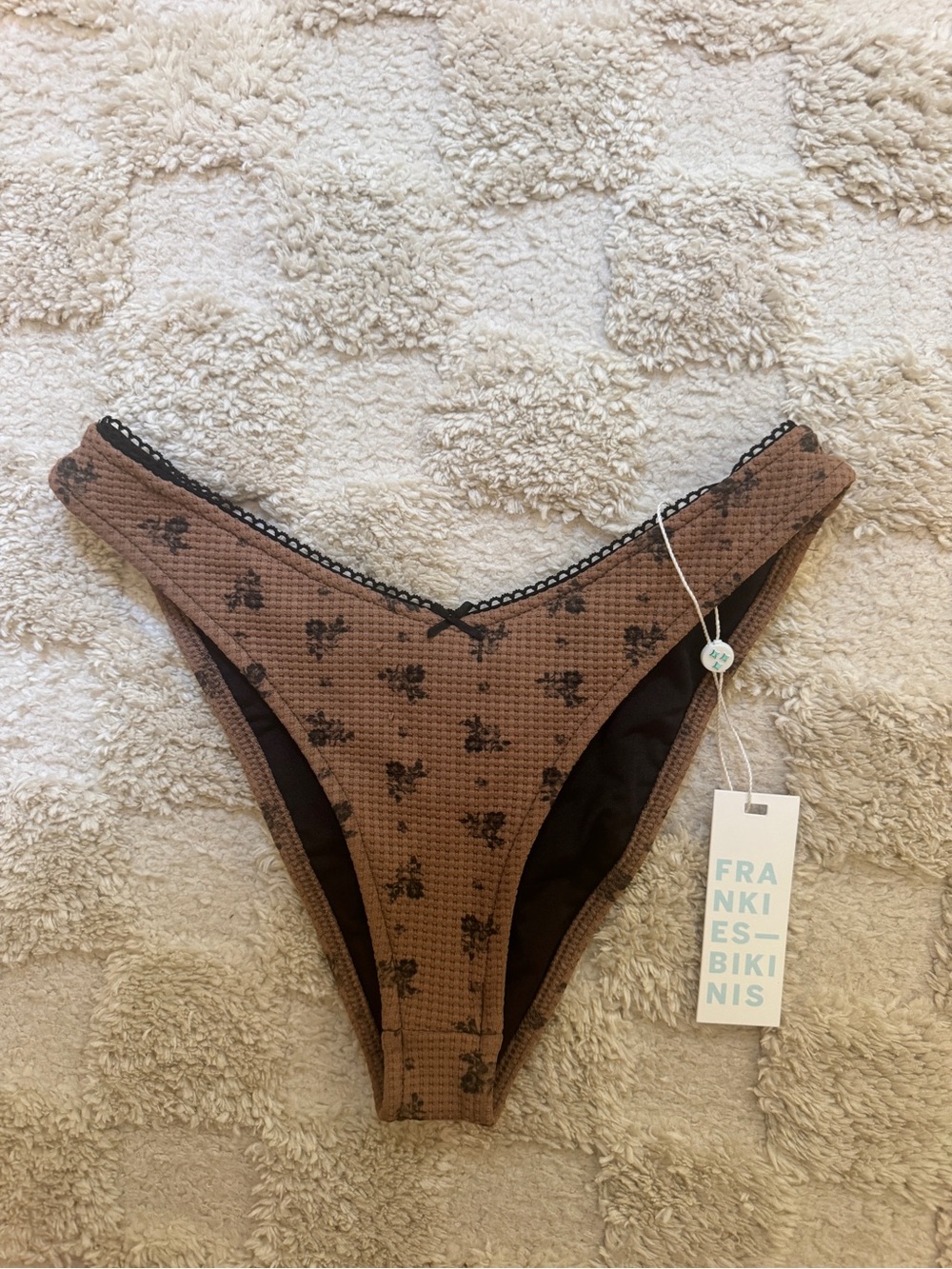 Frankie's Bikinis Black & Brown Floral Cheeky Bikini Bottom